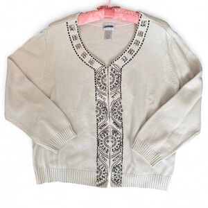 Vintage Chico's cream metallic beaded rhinestone cardigan knit sweater size 3